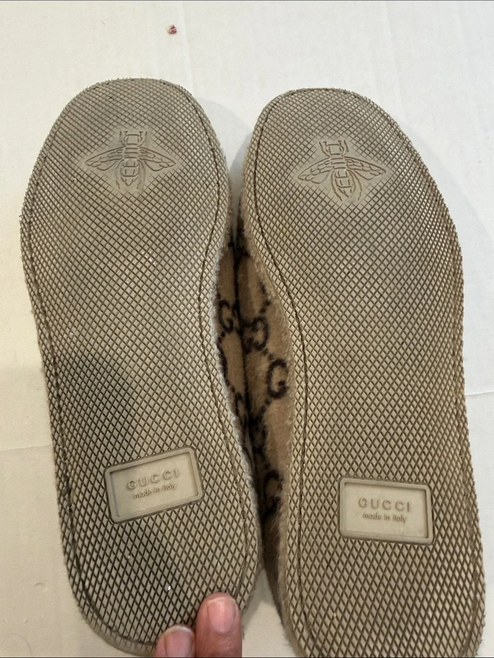 Gucci fría interlocking GG Horsebit loafer Beige Sz 10 men wool fur